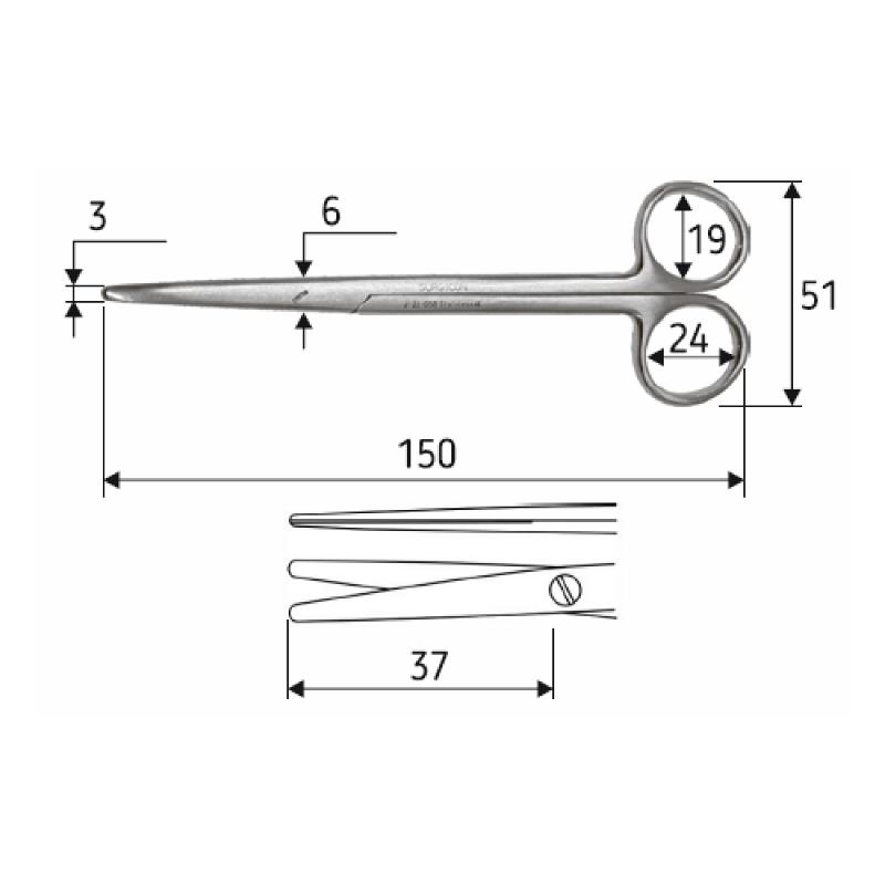 Ножиці J-22-058, Metzenbaum, 15 cм, прямі тупі